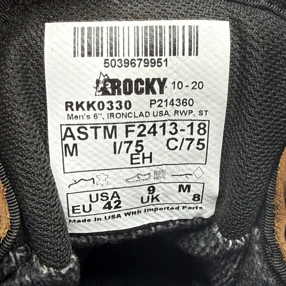 Rocky IronClad USA RKK0330 Steel Toe Waterproof Work Boots Mens 9M New